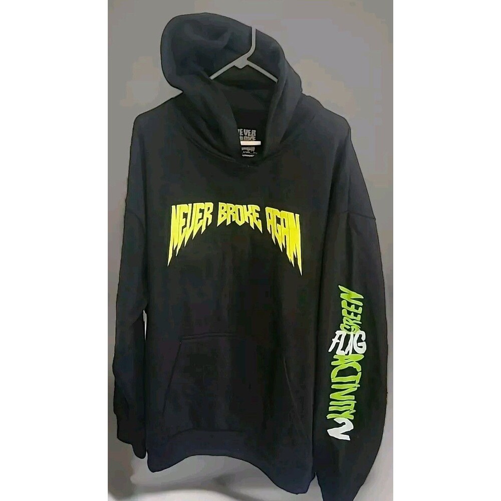 NEVER BROKE AGAIN Pullover Hoodie. Size XXL Black/Neon Green